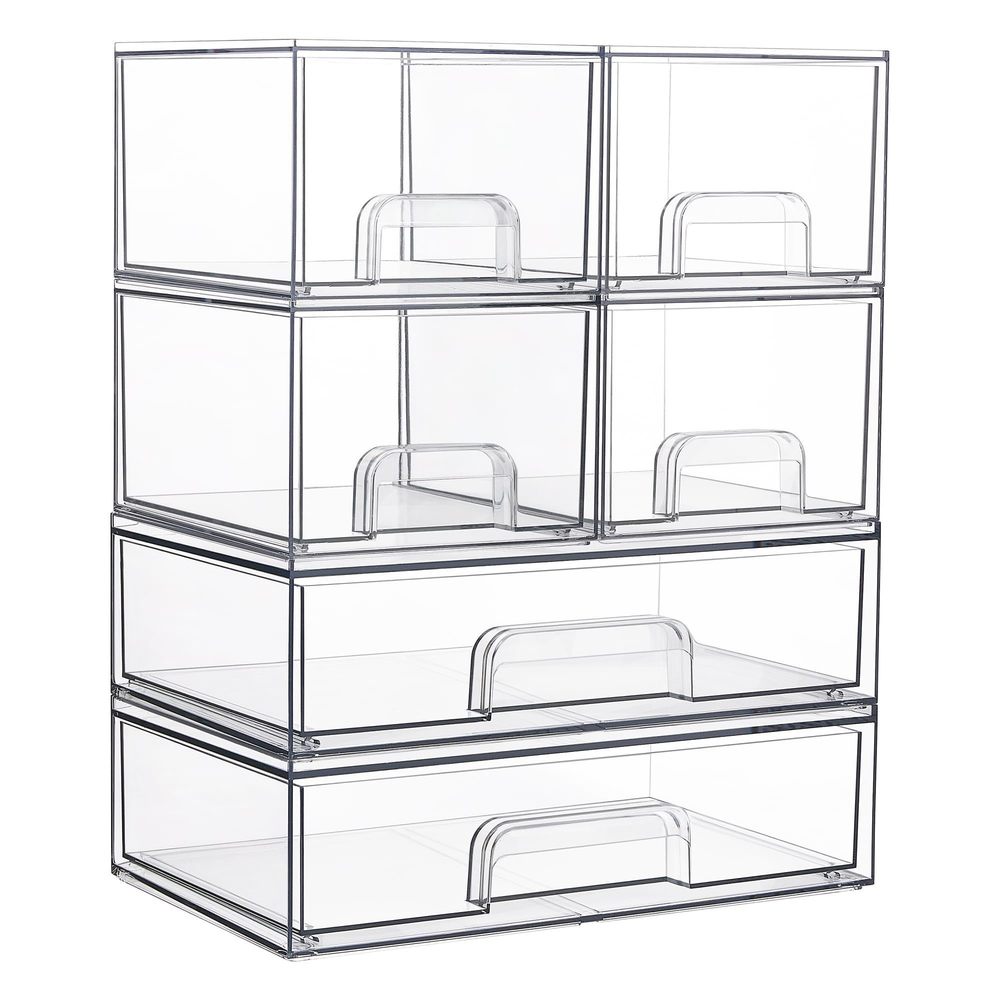Stackable Storage Drawers Set Of 6, Clear Plastic Organizer Bins For Bathroom🌸